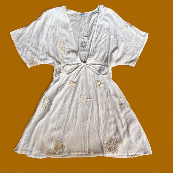 NWT Blue Island Seashell Beach inspired embroidered white swim coverup - Picture 2 of 8